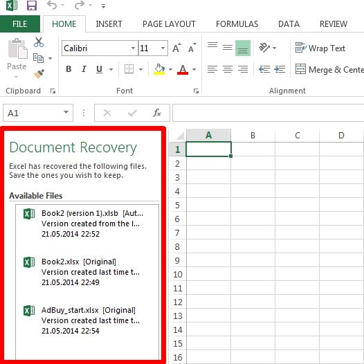 Cara mengembalikan file Excel dengan AutoSave