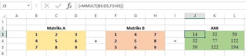 matriks perkalian di Excel