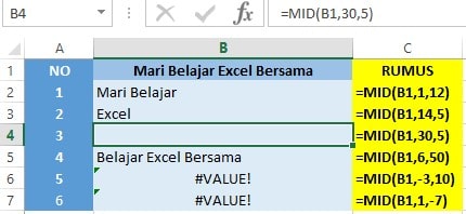 Fungsi MID dalam Excel