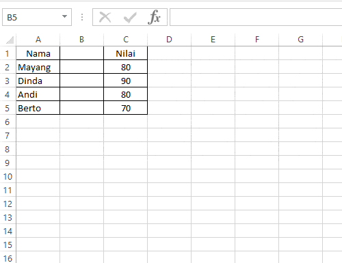 Menambah baris di tabel Excel