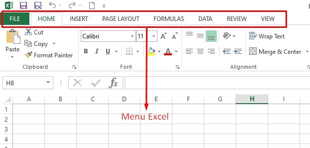 menu yang ada pada microsoft Excel