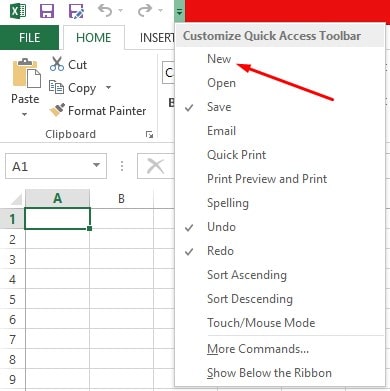 Ikon New pada Quick Access Toolbar digunakan untuk