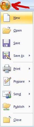 Cara membuat file atau dokumen baru pada program Microsoft Word 2007 adalah