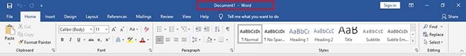 Title bar Microsoft Word