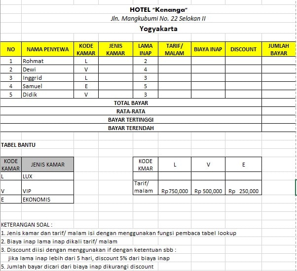 contoh soal fungsi logika pada excel